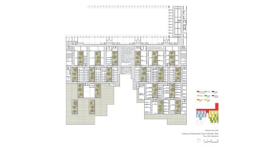 Campus de la Universidad de Saclay ecole centrale en Paris Diseño de plano de planta primera de Cruz y Ortiz Arquitectos