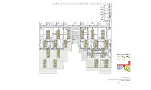 Campus de la Universidad de Saclay ecole centrale en Paris Diseño de plano de planta segunda de Cruz y Ortiz Arquitectos