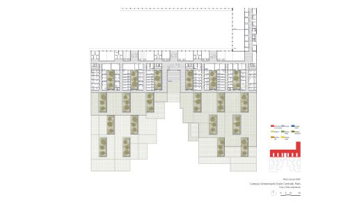 Campus de la Universidad de Saclay ecole centrale en Paris Diseño de plano de planta tercera de Cruz y Ortiz Arquitectos