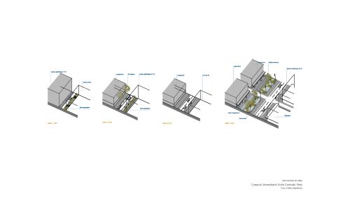 Campus de la Universidad de Saclay ecole centrale en Paris Diseño de plano de Axonometría de Cruz y Ortiz Arquitectos