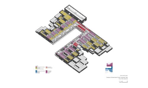 Campus de la Universidad de Saclay ecole centrale en Paris Diseño de plano de axonometría de planta segunda de Cruz y Ortiz Arquitectos