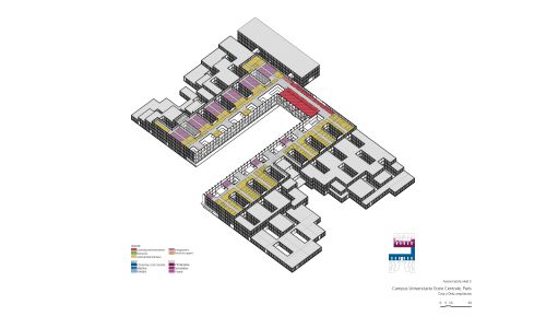 Campus de la Universidad de Saclay ecole centrale en Paris Diseño de plano de Axonometría de planta tercera de Cruz y Ortiz Arquitectos