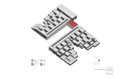 Campus de la Universidad de Saclay ecole centrale en Paris Diseño de plano de Axonometría de planta cuarta de Cruz y Ortiz Arquitectos