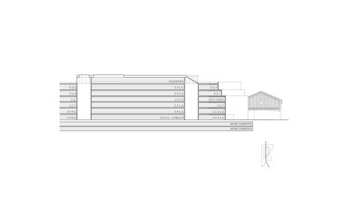 Consejeria de Obras Públicas en Sevilla Diseño de plano de sección longitudinal de Cruz y Ortiz Arquitectos