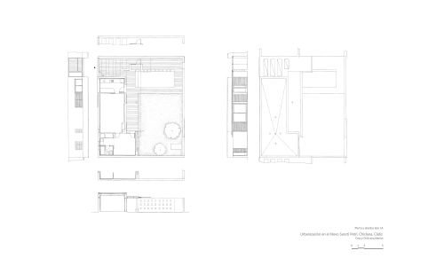 Plano de planta, alzado y sección de la Urbanizacion Sancti Petri de Chiclana Cadiz Cruz y Ortiz Arquitectos