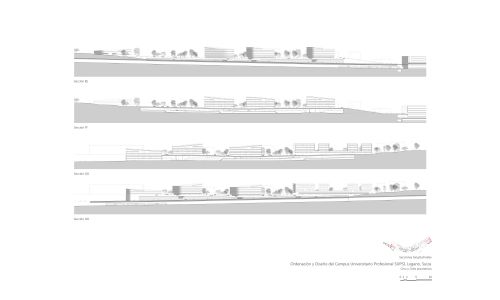 Facultades de Campus Universitario Supsi en Lugano Diseño de plano de secciones longitudinales Cruz y Ortiz Arquitectos