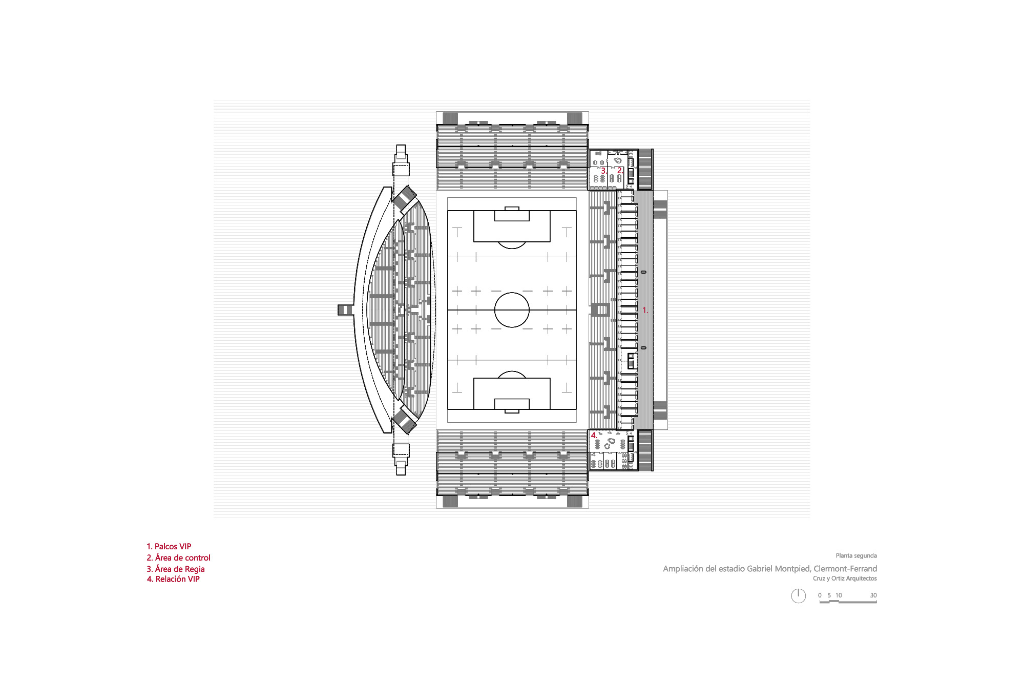 Cruz y Ortiz Arquitectos |  Ampliacion-gradas-estadio-Gabriel-Montpied-Clermont-Ferrand-Francia -planos_CYO_12-planta-segunda